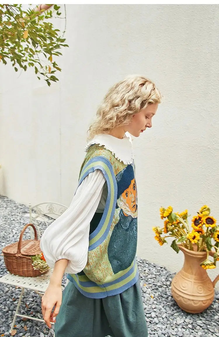 Muse Van Gogh Art Saint Remi Knitted Sweater Top - Muselune
