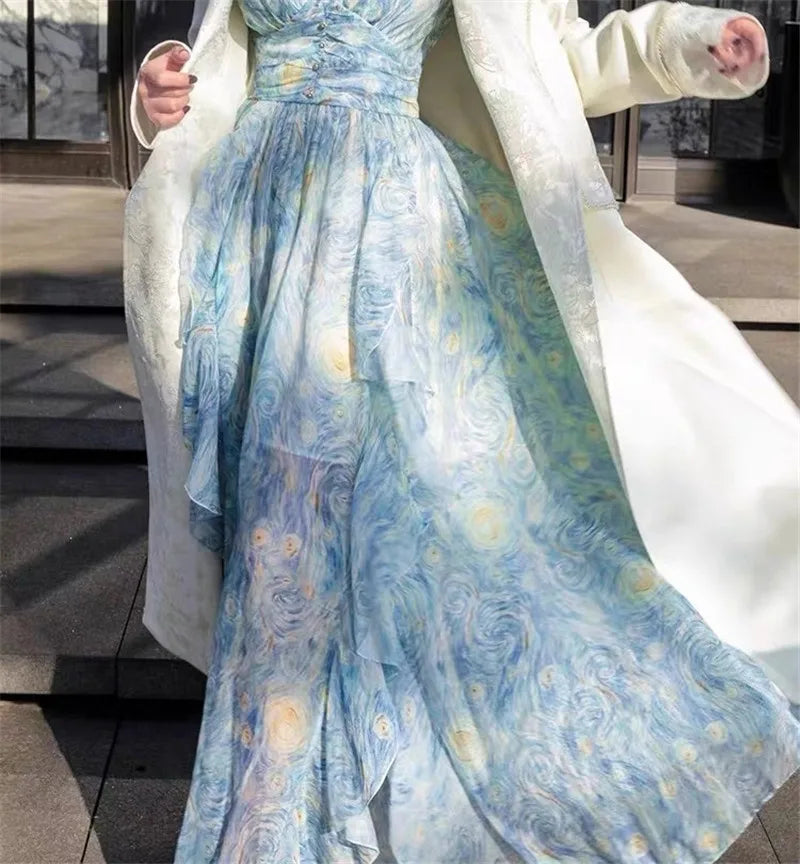 Muse Art Van Gogh Starry Painting Print dresses - Muselune