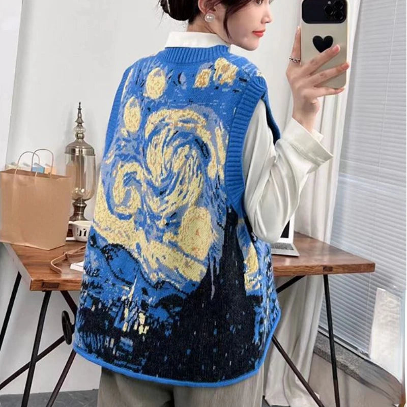 Muse Art The Starry Night Aesthetics Sweater Vest Muselune