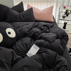 Pure Black Duvet Cover Microfiber Solid Color Bedding Set - Muselune
