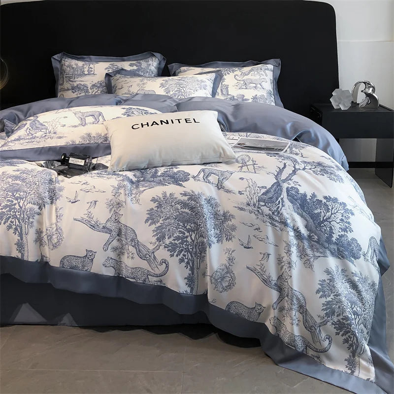 Silky Soft Lyocell Bedding Set – Eucalyptus Fiber, Forest & Leopard Print - Muselune