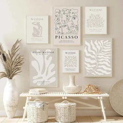 Mid-Century Beige Gallery Canvas – Matisse & Picasso Exhibition Art - Muselune