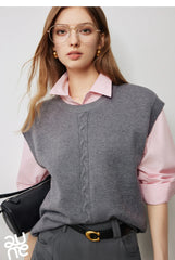 Autumn New Twisted Sleeveless V Neck Pullover Sweater Tops - Muselune