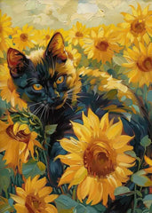 Orange Cat & Sunflower Canvas – Cozy Coffee-Themed Wall Art - Muselune