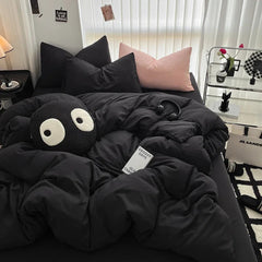 Pure Black Duvet Cover Microfiber Solid Color Bedding Set - Muselune