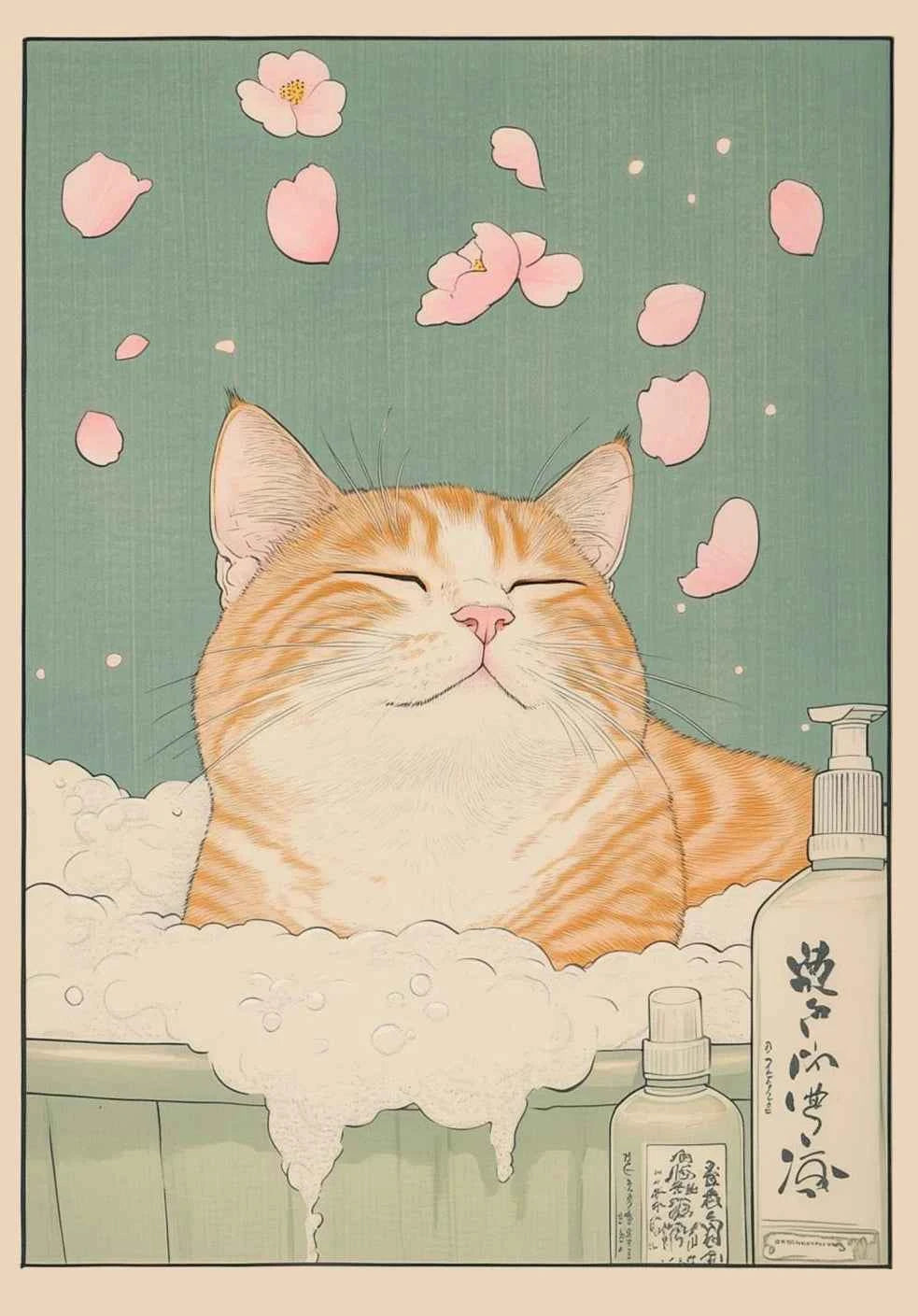 Japanese Tabby Cat Poster – Retro Art for Japandi Decor - Muselune