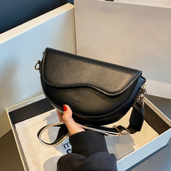 Vintage Solid Color Flap Small Saddle Shoulder Bag Muselune