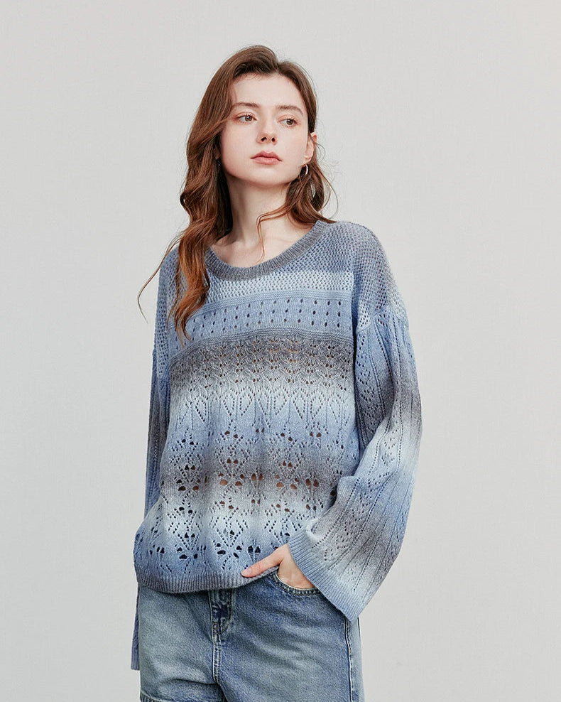 Round Neck Gradient Mohair Lightweight Woolen Knitted Tops Muselune