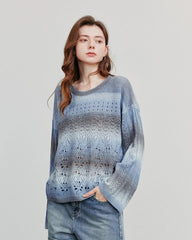 Round Neck Gradient Mohair Lightweight Woolen Knitted Tops Muselune