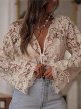 Lace Blouse – Sheer Hollow Long Sleeve Top & Coats - Muselune