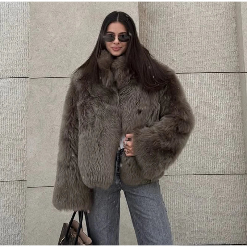 Cardigan Fur Long Sleeve Coat Muselune