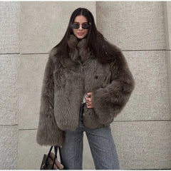 Cardigan Fur Long Sleeve Coat Muselune