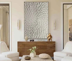 White Minimalist Ocean Wave Canvas – Textured Wabi-Sabi Wall Art - Muselune