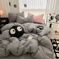 Pure Black Duvet Cover Microfiber Solid Color Bedding Set - Muselune