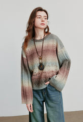 Round Neck Gradient Mohair Lightweight Woolen Knitted Tops Muselune