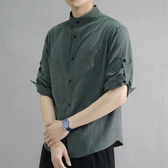 Stand Collar Mid-Sleeve Shirt - Spring & Summer - Muselune