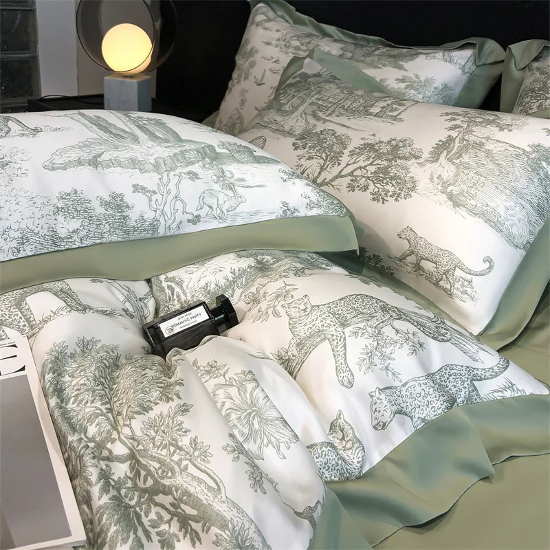 Silky Soft Lyocell Bedding Set – Eucalyptus Fiber, Forest & Leopard Print - Muselune