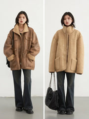 CHIC VEN Women's Jackets Casual Loose Stand Up Collar Coats Reversible Streetwear Female Warm Clothing Autumn Winter New 2024 Muselune