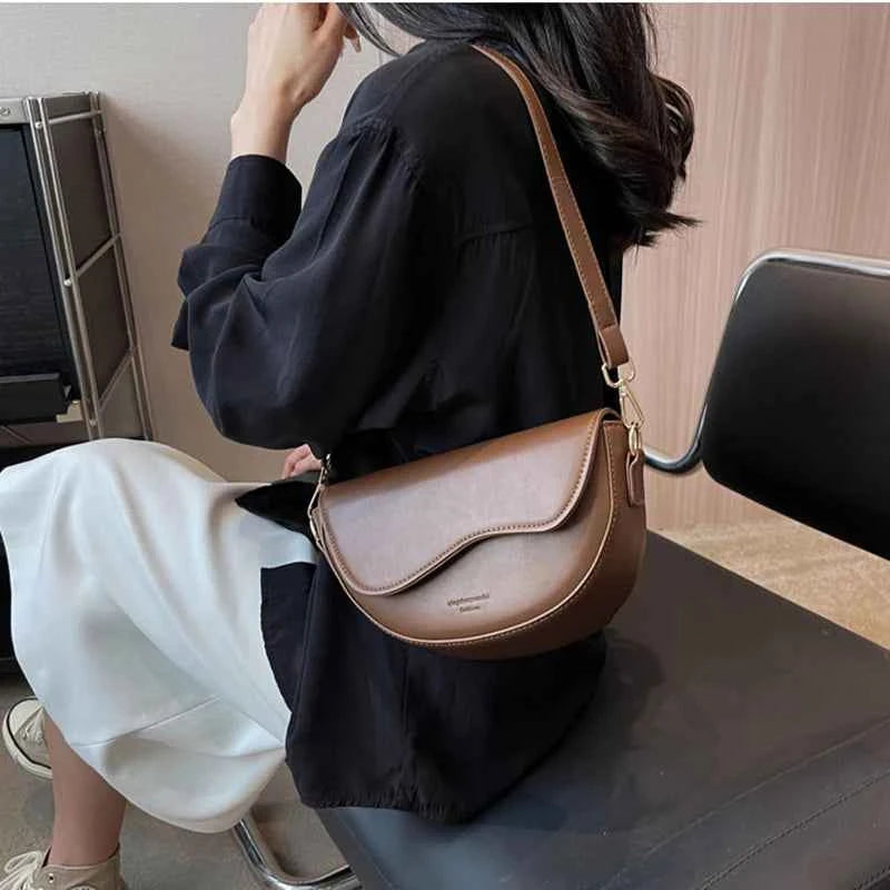 Vintage Solid Color Flap Small Saddle Shoulder Bag