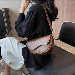 Vintage Solid Color Flap Small Saddle Shoulder Bag