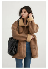 CHIC VEN Women's Jackets Casual Loose Stand Up Collar Coats Reversible Streetwear Female Warm Clothing Autumn Winter New 2024 Muselune