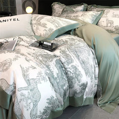 Silky Soft Lyocell Bedding Set – Eucalyptus Fiber, Forest & Leopard Print - Muselune