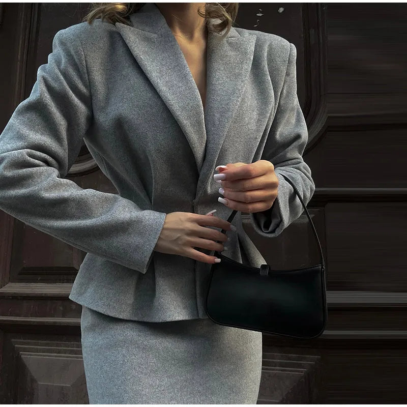 Slim Woolen Pleated Coat Skirts Sets Muselune