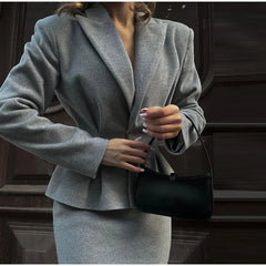 Slim Woolen Pleated Coat Skirts Sets Muselune