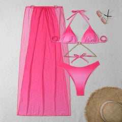 Sexy 3 Pieces Bikini – High Waist & Sheer Mesh Skirt - Muselune