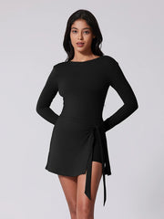 Sports Long Sleeve Backless Yoga Tennis Jumpsuit Dress Muselune