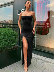 Sexy Bodycon paghetti Strap Sleeve Split Dress - Muselune
