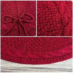 Knitted Red & White Christmas Tree Skirt/Mat - 18 inches