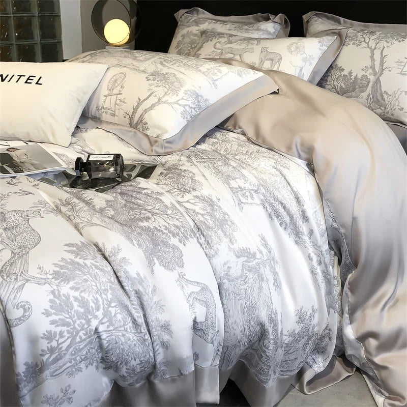 Silky Soft Lyocell Bedding Set – Eucalyptus Fiber, Forest & Leopard Print - Muselune