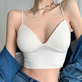 Sexy V-Neck Knit Crop Camisole/Tops – Push-Up, Stretch & Bralette Style - Muselune