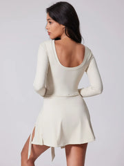 Sports Long Sleeve Backless Yoga Tennis Jumpsuit Dress Muselune