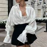 French Sexy Sheer with Puff Sleeves Style  Shirt