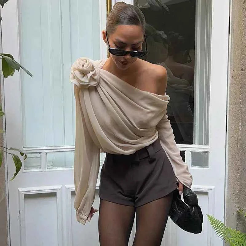 Combhasaki One-Shoulder Chiffon Blouse