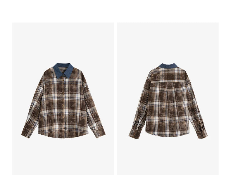 Autumn Plaid Long Sleeve Turn Down Shirt Muselune