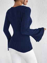 Knit Long-sleeved Tops, V-neck Sexy Slim Striped Women's Tops - Muselune