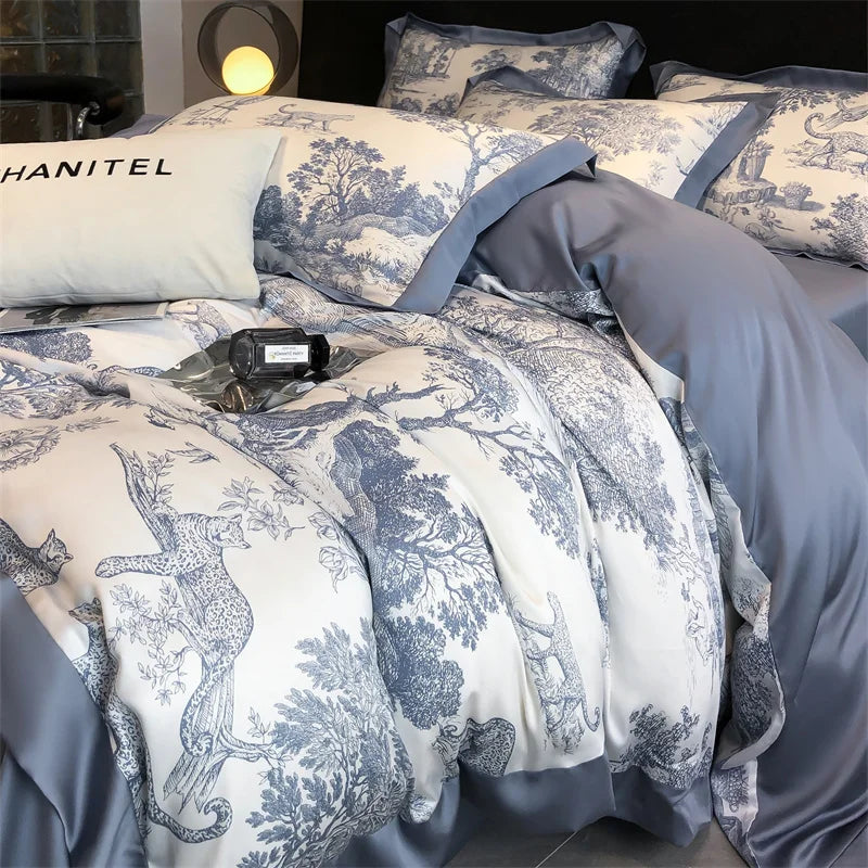 Silky Soft Lyocell Bedding Set – Eucalyptus Fiber, Forest & Leopard Print - Muselune