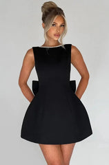 Elegant Pearl Bow Backless Mini short Dress - Muselune