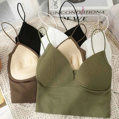 Sexy V-Neck Knit Crop Camisole/Tops – Push-Up, Stretch & Bralette Style - Muselune
