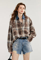 Autumn Plaid Long Sleeve Turn Down Shirt Muselune