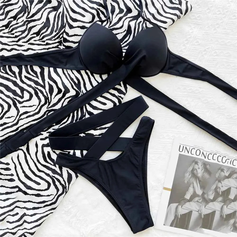 Strappy Black Bikini – High Waist Two-Piece - Muselune