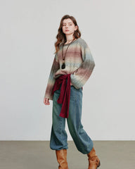 Round Neck Gradient Mohair Lightweight Woolen Knitted Tops Muselune