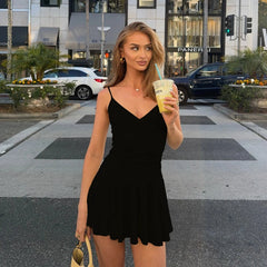 V-neck Slim A-line Mini Dress - Muselune