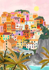 Colorful Mountain City Canvas – Abstract Travel-Inspired Wall Art - Muselune