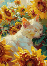 Orange Cat & Sunflower Canvas – Cozy Coffee-Themed Wall Art - Muselune