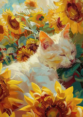 Orange Cat & Sunflower Canvas – Cozy Coffee-Themed Wall Art - Muselune