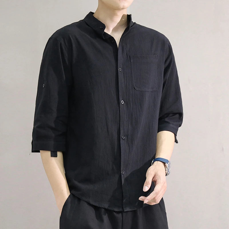 Stand Collar Mid-Sleeve Shirt - Spring & Summer - Muselune
